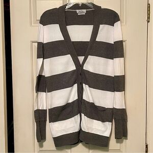 Wallace by JCrew Stylish Women's Striped Cardigan in Grey and White